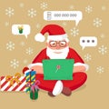 Christmas holiday concept, santa claus reads letters, festive mood, holiday weekend, gifts, vector illustration