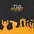 T20 Cricket Fever Is Back Concept With Sticker Style Cricketer Players In Different Poses And Red Ball Hitting Wicket Stump Royalty Free Stock Photo