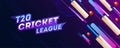 T20 Cricket League header or banner design with cricket ball and bats