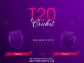 T20 Cricket Match Concept With Empty Shield Of Participating Team A VS B On Purple Stadium