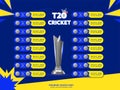 T20 Cricket Match Schedule List With 3D Silver Trophy Cup On Yellow And Blue Royalty Free Stock Photo