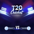 T20 Cricket Match Between Team A VS B On Blue Stadium Lights