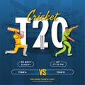 T20 Cricket Match Between Team A VS B With Winning Silver Trophy Cup, Faceless Batsman, Bowler Player On Blue Grunge Royalty Free Stock Photo