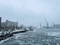 Helsinki, Finland, February 2023:Â West harbour Helsinki, view of JÃ¤tkÃ¤saari and Munkkisaari in winter