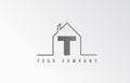 T home alphabet icon logo letter design. House for a real estate company. Business identity with thin line contour