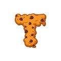 T letter cookies. Cookie font. Oatmeal biscuit alphabet symbol.