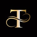 T Letter Initial Luxurious Logo Template. T Logo Golden Concept. T Letter Logo with Golden Luxury Color and Monogram Design