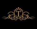 T letter initial with luxury crest