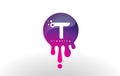 T Letter Splash Logo. Purple Dots and Bubbles Letter Design