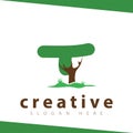 T Letter tree green logo vector template