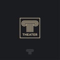 T monograms. Theater gold logo. T letter in the form of an antique column.