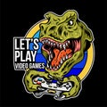 T rex angry dinosaur gamer which play game Royalty Free Stock Photo