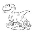 Cute T-Rex colouring page, Tyrannosaurus dinosaur cartoon linear style, Isolated on white background, Vector Illustration.