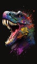 T Rex. DINOSAURS Life in the prehistoric time. Abstract design with paint splatters and colorful splashes