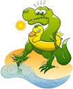 T-Rex dipping a toe in the water Royalty Free Stock Photo