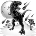 T-Rex Jurassic Dinosaur standing in the Moonlight with Meteorites falling around him. Vector illustration