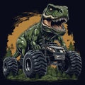 T-Rex Riding on Truck , Cartoon dinosaur characters driving.