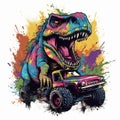 T-Rex Riding on Truck , Cartoon dinosaur characters driving.