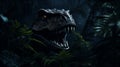 Sick T-rex Roaming Through Dark Jungle - Stunning 8k Chiaroscuro Art Royalty Free Stock Photo