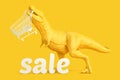 T-rex with shopping cart and `sale` sign. Retail shopping concept. 3D rendering Royalty Free Stock Photo