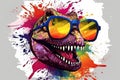 T-rex in sunglasses realistic with paint splatter abstract Generative AI