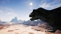 T Rex Tyrannosaur Dinosaur animation in desert. realistic render. 3D Rendering.