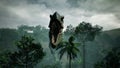 T Rex Tyrannosaur Dinosaur animation in jungle. realistic render. 3D Rendering.