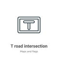 T road intersection outline vector icon. Thin line black t road intersection icon, flat vector simple element illustration from