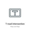 T road intersection outline vector icon. Thin line black t road intersection icon, flat vector simple element illustration from Royalty Free Stock Photo