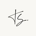 T S TS monogram logo. Ts minimalist handwriting initials or icon with floral elements. Design for wedding invitation