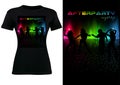 T-shirt with Abstract Colorful Sound Wave and dancing Silhouetted People Royalty Free Stock Photo