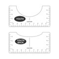 T shirt alignment guide. Youth size front and back template. Ruler for centering clothing design. Sewing measurement