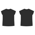 T-shirt blank template in black color. Children`s technical sketch tee shirt isolated on white background. Casual kids style.