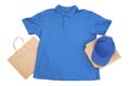 T-shirt, cap, bag and pizza box isolated on white background Royalty Free Stock Photo