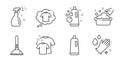 T-shirt, Clean t-shirt and Washing hands icons set. Shampoo, Clean bubbles and Hand washing signs. Vector Royalty Free Stock Photo