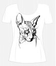 T-shirt design with black-white Canadian sphinx cat