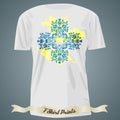 T-shirt design with blue exotic ornate cross on the yellow spot