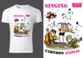 T-shirt Design with Cartoon Beetles Musicians