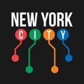 T-shirt design in the concept of New York City subway. Cool typography with abstract New York subway map for shirt print. T-shirt