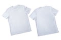 T-shirt design fashion concept, closeup of man and boy in blank white t-shirt, shirt front end rear isolated. Mock up. Royalty Free Stock Photo