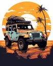 Jeep Wrangler at the Beach at Sunset T-Shirt Design Royalty Free Stock Photo