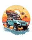 Jeep Wrangler at the Beach at Sunset T-Shirt Design Royalty Free Stock Photo