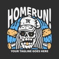 t shirt design home run with skull wearing baseball hat with gray background