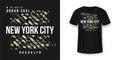 T-shirt design in military army style with camouflage texture. New York City typography with slogan Royalty Free Stock Photo