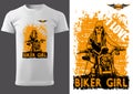 T-shirt Design with Motorcyclist Woman