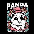 Tshirt design panda with panda wearing hat and black background vintage illustration