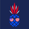 T-shirt design with patriotic pineapple drawing in American style. USA independence day poster. Royalty Free Stock Photo