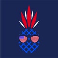 T-shirt design with patriotic pineapple drawing in American style. USA independence day poster. Royalty Free Stock Photo