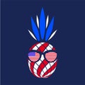 T-shirt design with patriotic pineapple drawing in American style. USA independence day poster. Royalty Free Stock Photo
