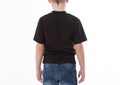 T-shirt design and people concept close up of young man in blank black t-shirt, shirt front and rear isolated. Royalty Free Stock Photo